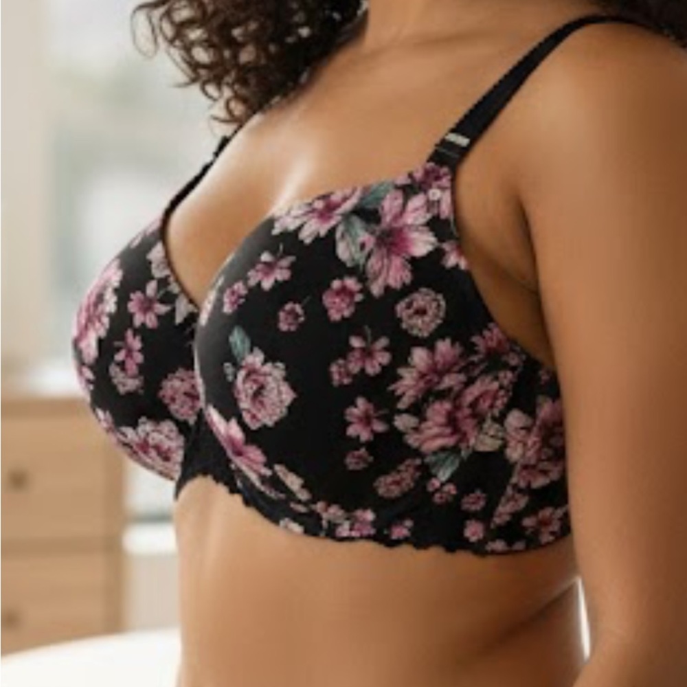 Torrid Black and Pink Floral Bra